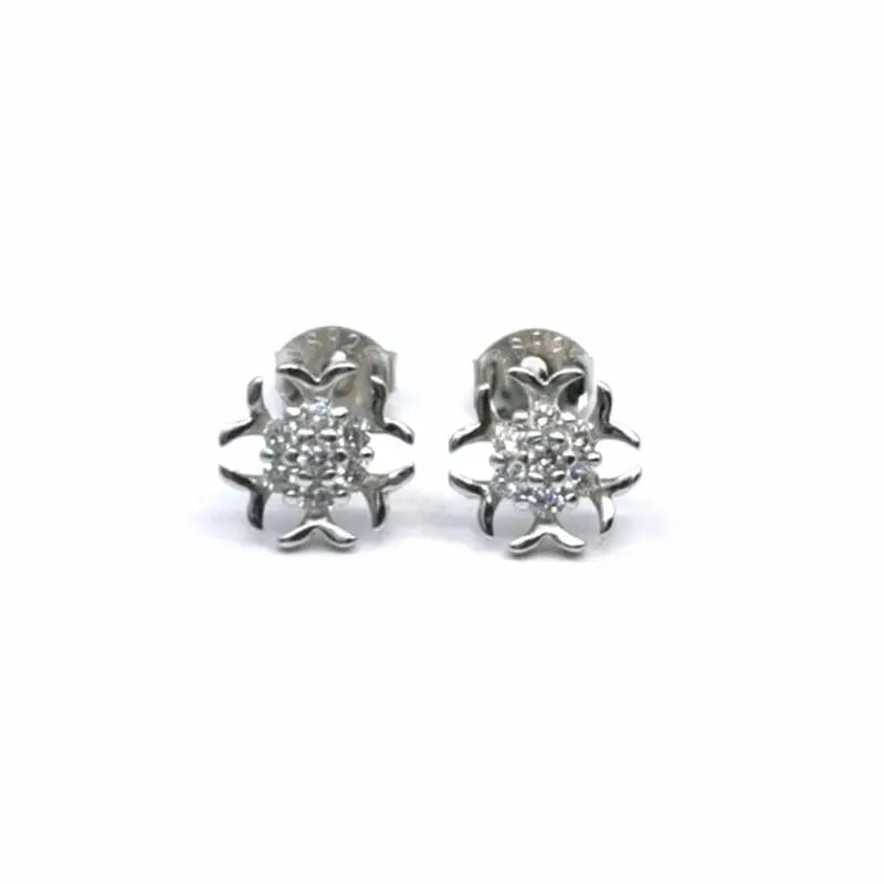 snowflake white stone earrings in hallmarked, rhodium-plated 925 sterling silver – front view – DRESCHER Jewellery®