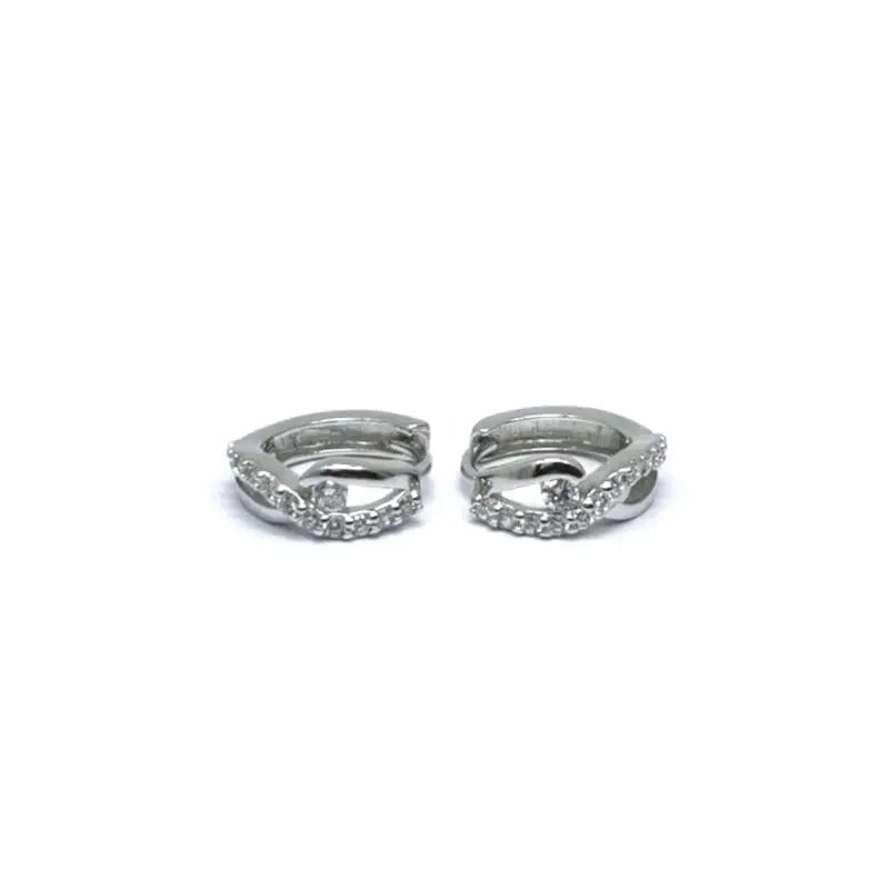 Silver wavy white stone small hoop earrings