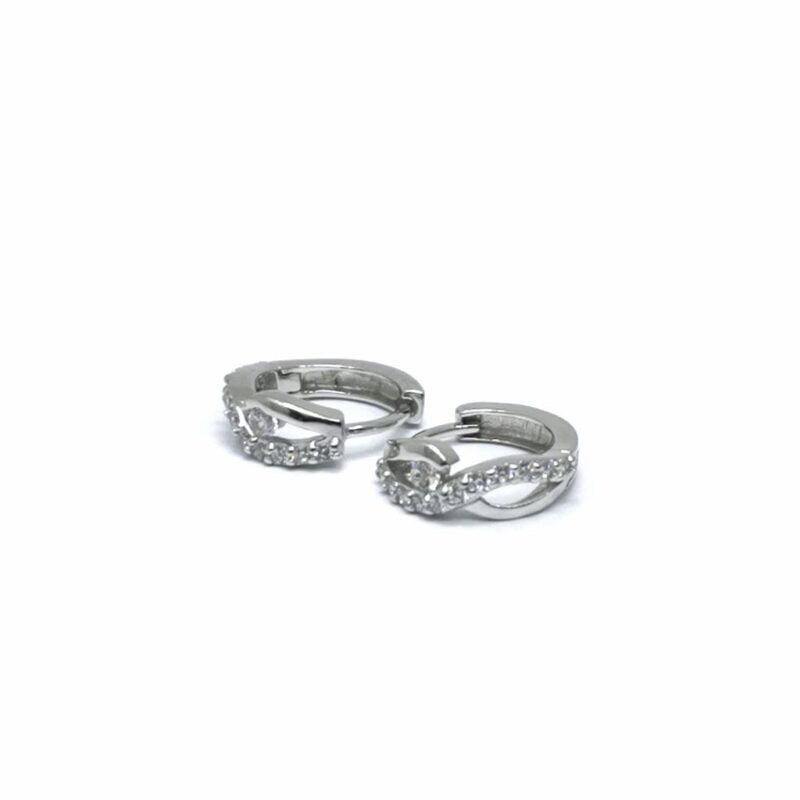 Silver wavy white stone small hoop earrings