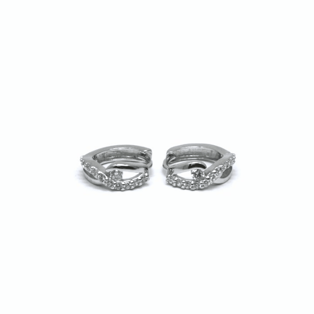 Silver wavy white stone small hoop earrings