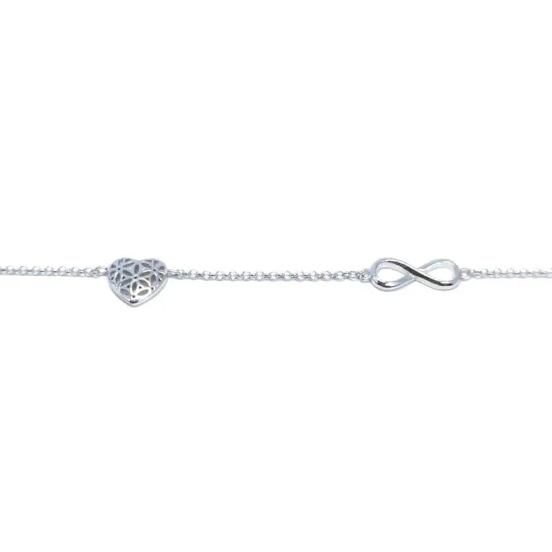 bracelet with openwork heart motif and infinity sign in hallmarked, rhodium-plated 925 sterling silver – full front view – DRESCHER Jewellery®