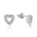 Silver contoured white stone heart stud earrings