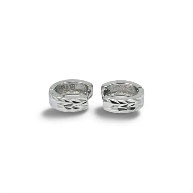 Silver circular engraved line hoop earrings
