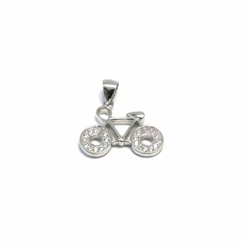stone bicycle pendant in hallmarked, rhodium-plated 925 sterling silver – front view – DRESCHER Jewellery®