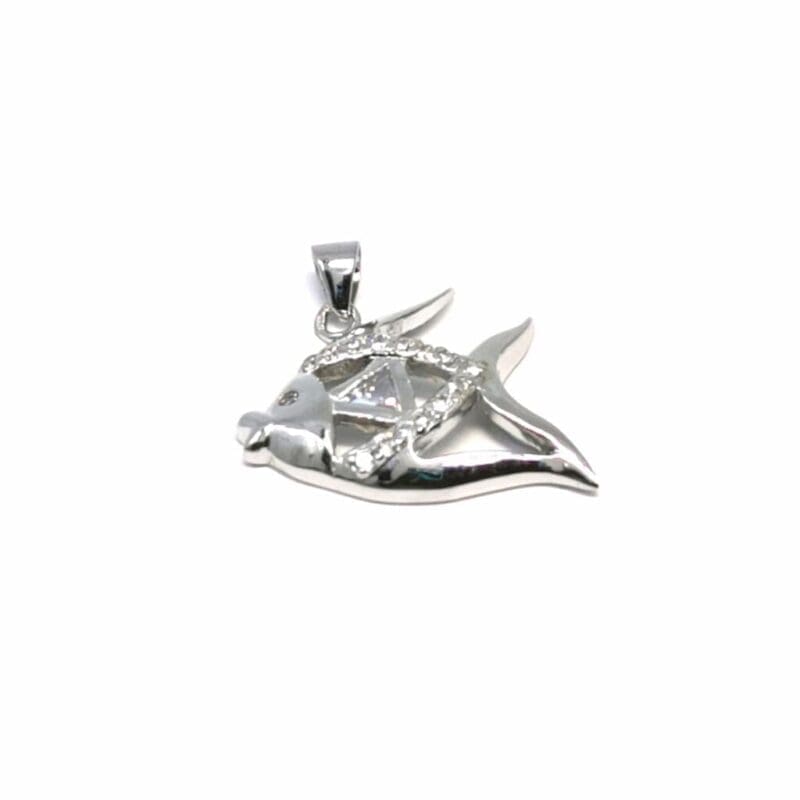 stone fish pendant in hallmarked, rhodium-plated 925 sterling silver – alternate front view – DRESCHER Jewellery®