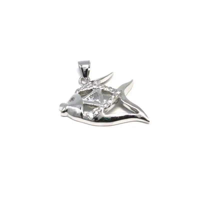 stone fish pendant in hallmarked, rhodium-plated 925 sterling silver – front view – DRESCHER Jewellery®