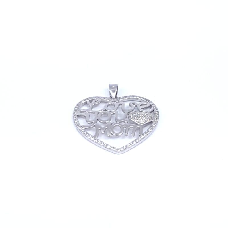 "Love You Mom" pendant with stones in hallmarked, rhodium-plated 925 sterling silver – alternate front view – DRESCHER Jewellery®