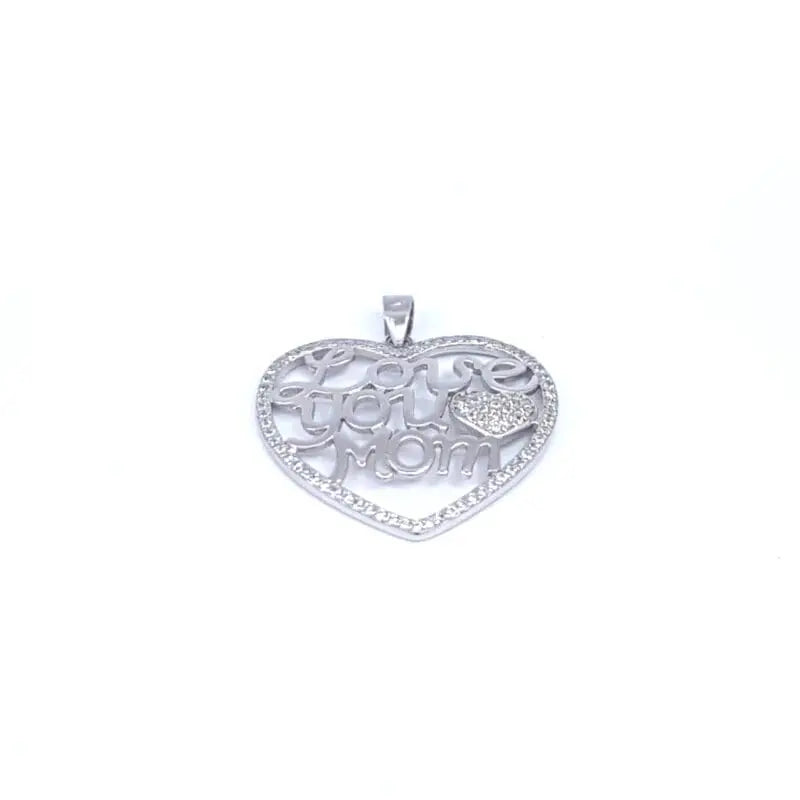 "Love You Mom" pendant with stones in hallmarked, rhodium-plated 925 sterling silver – front view – DRESCHER Jewellery®
