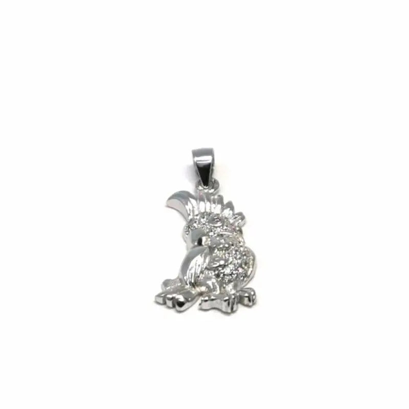 stone parrot pendant in hallmarked, rhodium-plated 925 sterling silver – front view – DRESCHER Jewellery®