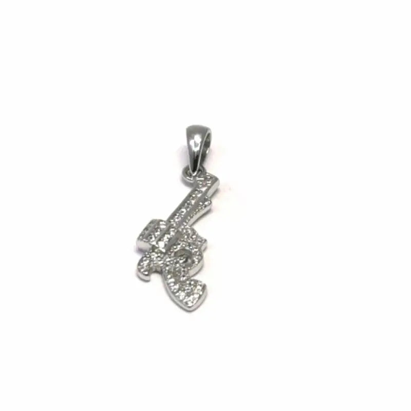 Pistol pendant with silver stones in hallmarked, rhodium-plated 925 sterling silver – front view – DRESCHER Jewellery®
