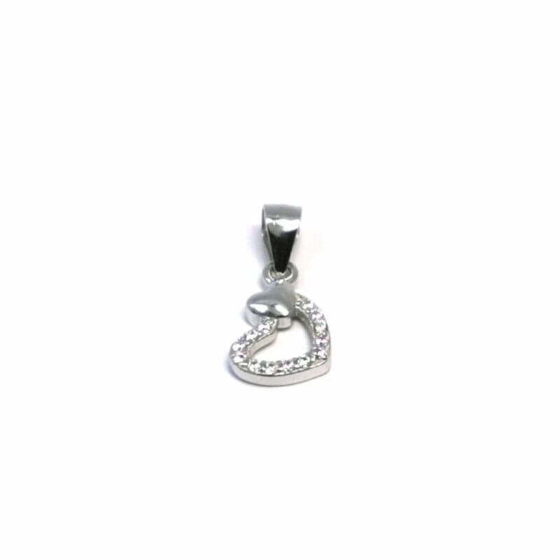 stone heart pendant in hallmarked, rhodium-plated 925 sterling silver – alternate front view – DRESCHER Jewellery®