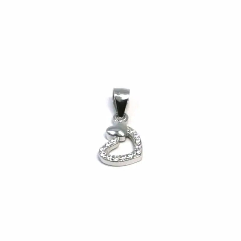 stone heart pendant in hallmarked, rhodium-plated 925 sterling silver – front view – DRESCHER Jewellery®