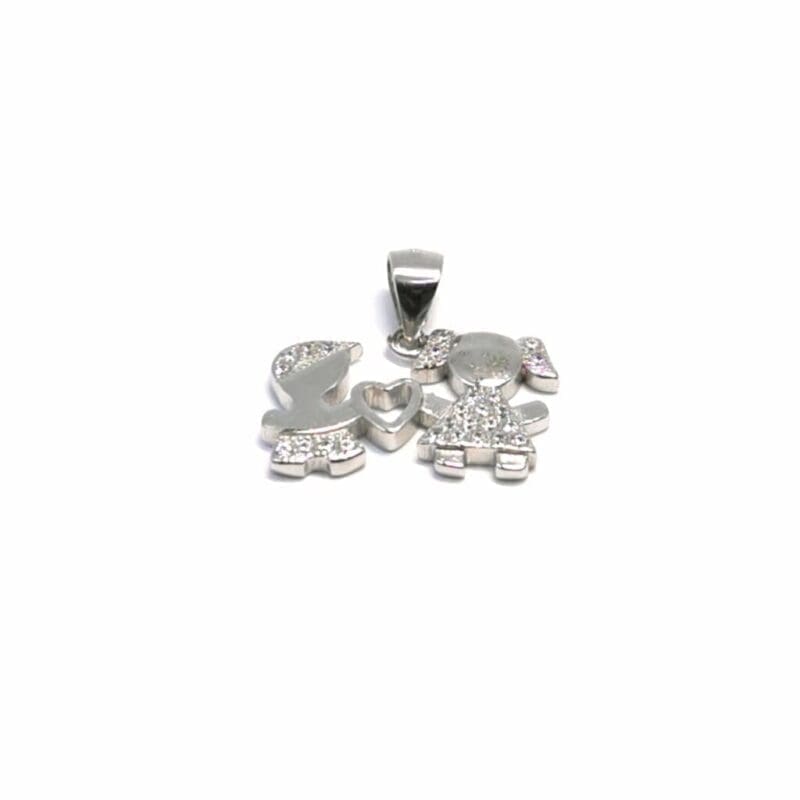 Pair of silver heart pendant with stones in hallmarked, rhodium-plated 925 sterling silver – alternate front view – DRESCHER Jewellery®