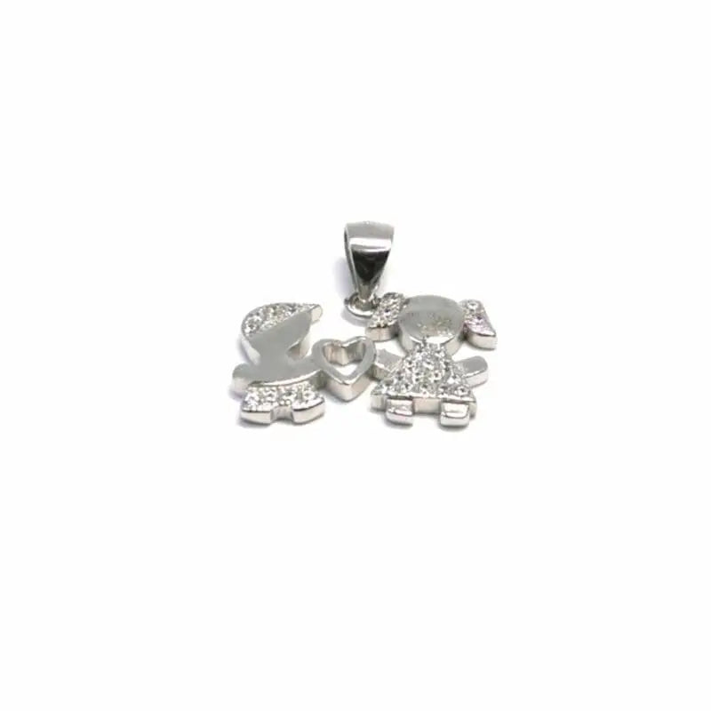 Pair of silver heart pendant with stones in hallmarked, rhodium-plated 925 sterling silver – front view – DRESCHER Jewellery®
