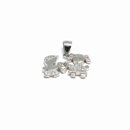 Pair of silver heart pendant with stones in hallmarked, rhodium-plated 925 sterling silver – front view – DRESCHER Jewellery®