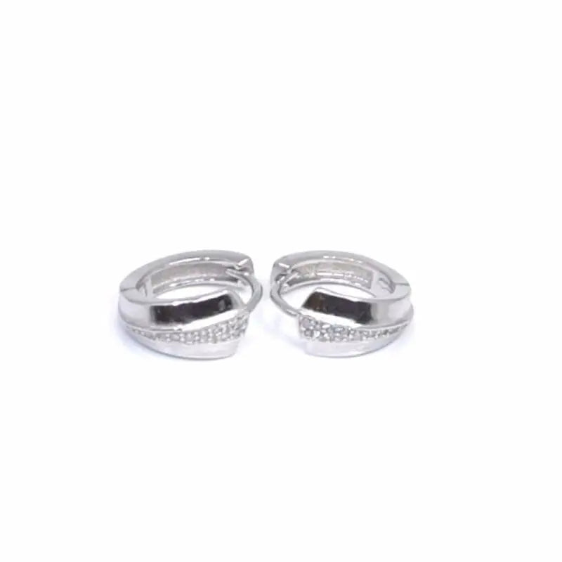 Silver in the middle white stone hoop earrings