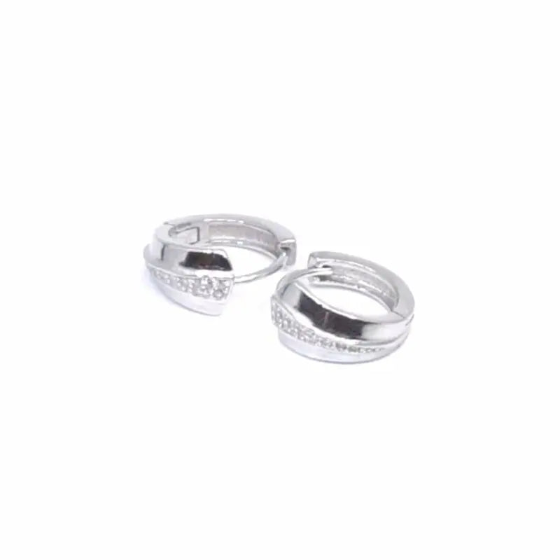 Silver in the middle white stone hoop earrings