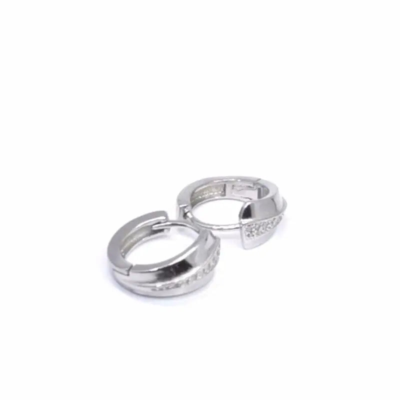 Silver in the middle white stone hoop earrings