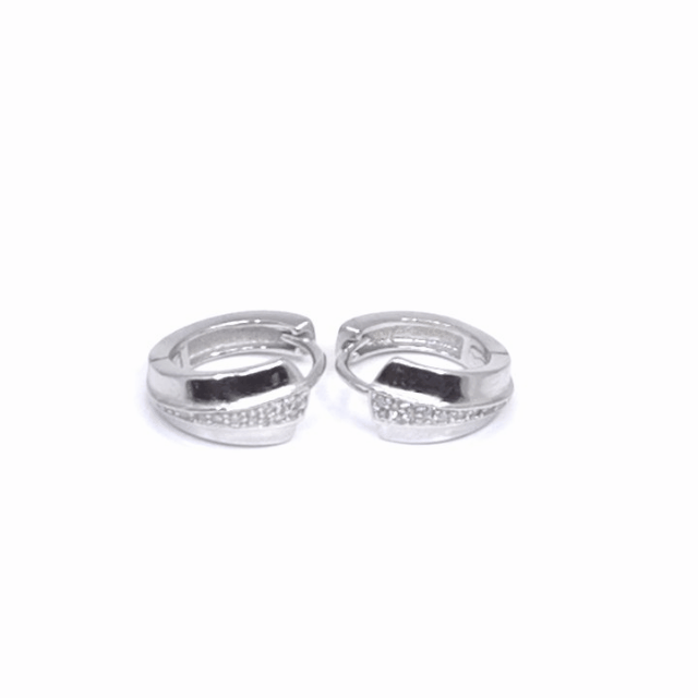 Silver in the middle white stone hoop earrings