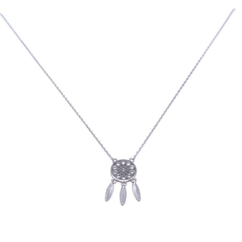 chain with dream catcher pendant in hallmarked, rhodium-plated 925 sterling silver – front view – DRESCHER Jewellery®