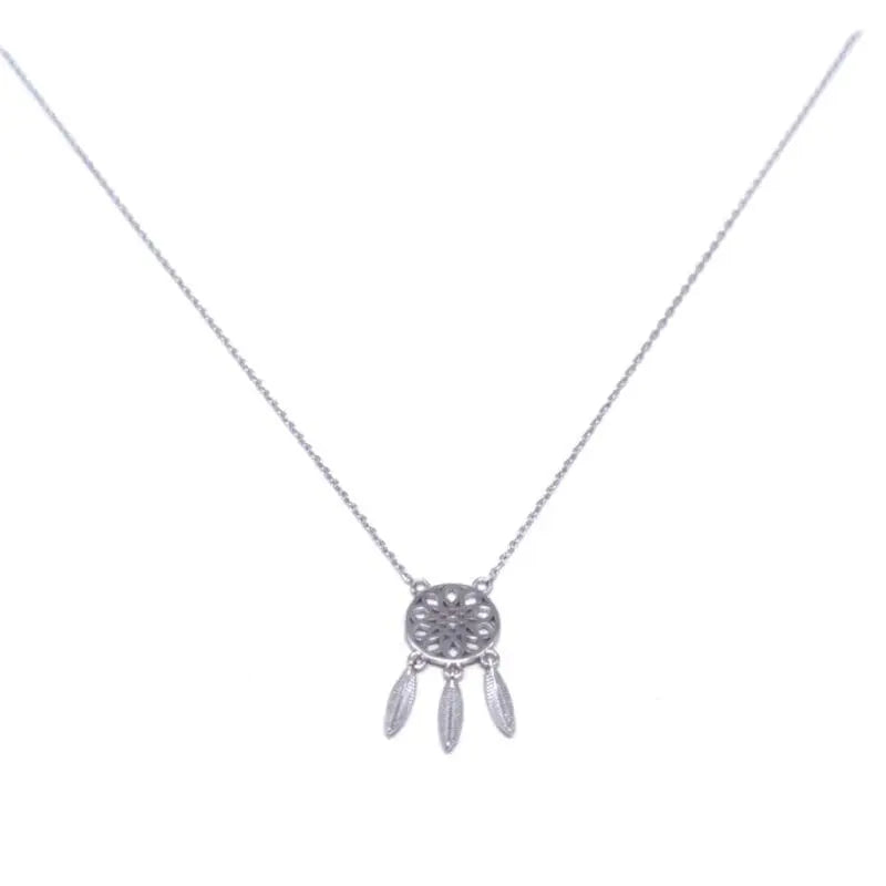 chain with dream catcher pendant in hallmarked, rhodium-plated 925 sterling silver – front view – DRESCHER Jewellery®