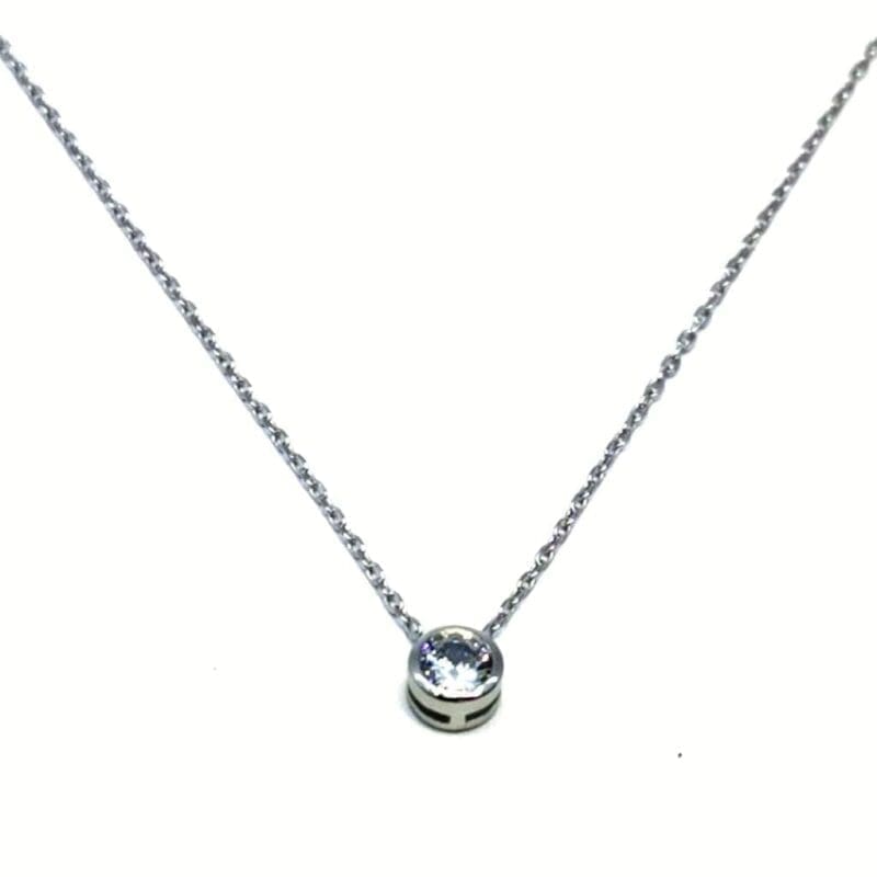 chain with white 1 stone button pendant in hallmarked, rhodium-plated 925 sterling silver – front view – DRESCHER Jewellery®