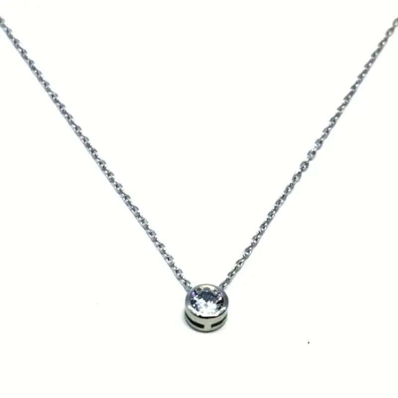 chain with white 1 stone button pendant in hallmarked, rhodium-plated 925 sterling silver – front view – DRESCHER Jewellery®