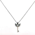 Silver chain with white stone angel wing key pendant
