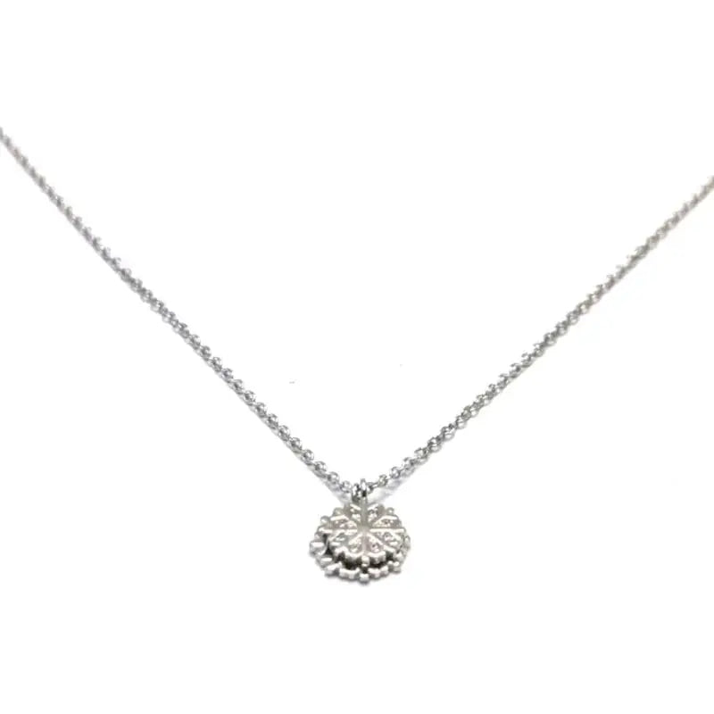 chain with white stone double snowflake pendant in hallmarked, rhodium-plated 925 sterling silver – front view – DRESCHER Jewellery®