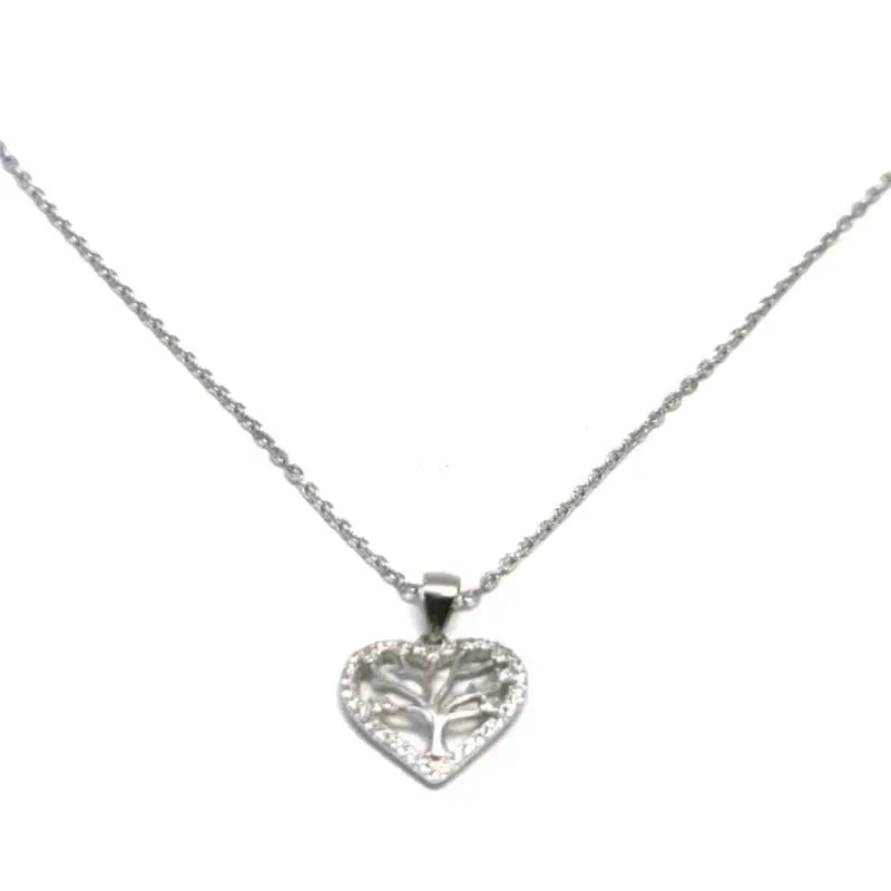 Silver chain with white stone tree of life pendant