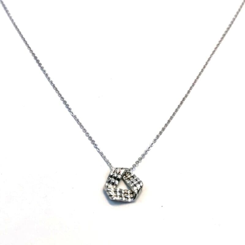 chain with white stone fantasy pendant in hallmarked, rhodium-plated 925 sterling silver – front view – DRESCHER Jewellery®
