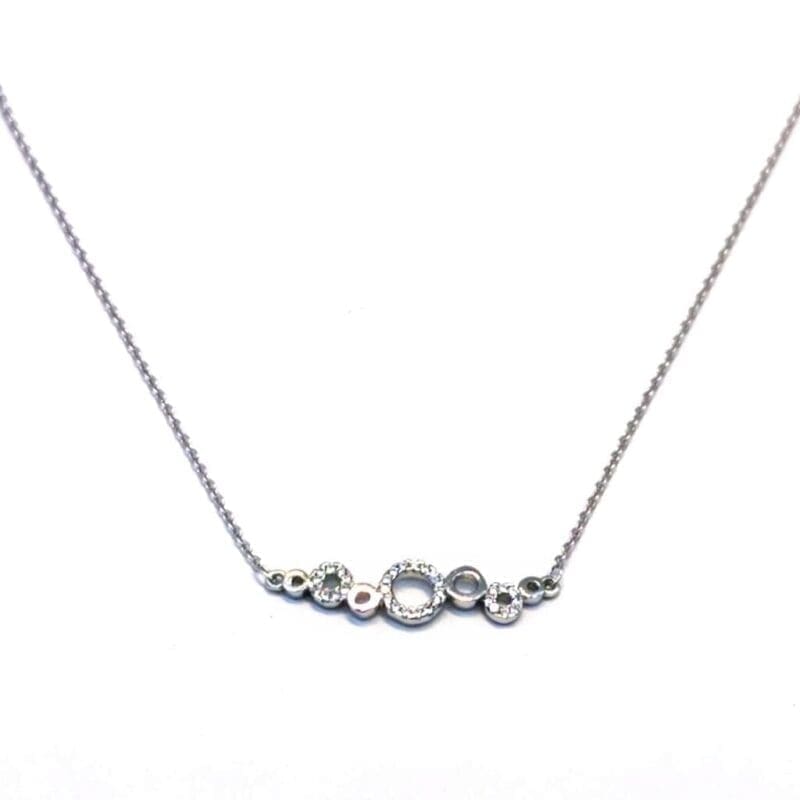 chain with white stone hoop and integrated pendant in hallmarked, rhodium-plated 925 sterling silver – alternate front view – DRESCHER Jewellery®