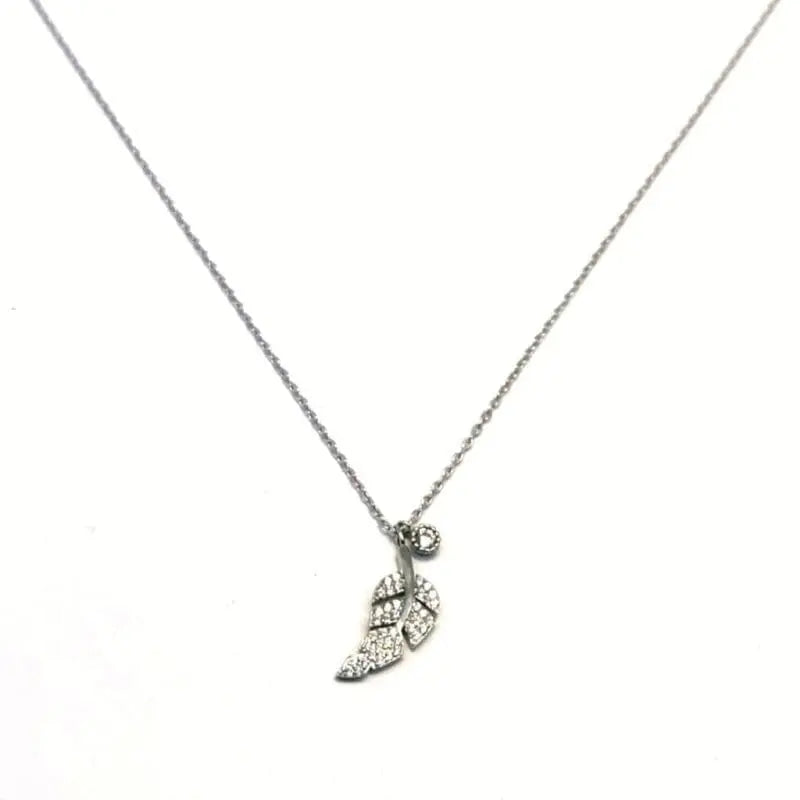 Silver chain with white stone leaf pendant