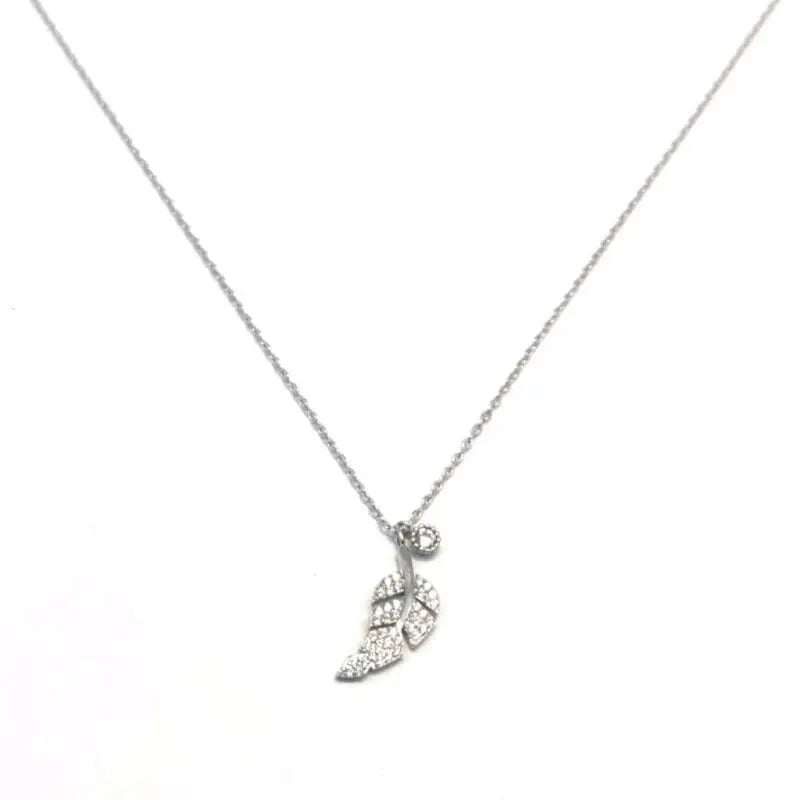 Silver chain with white stone leaf pendant