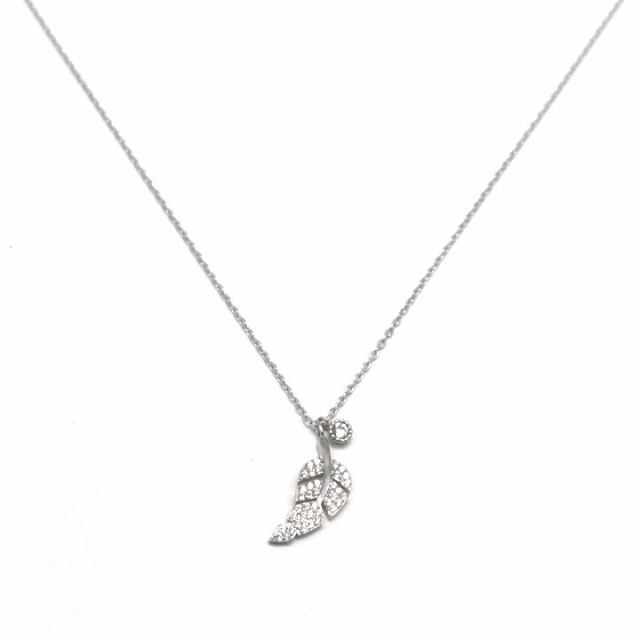 Silver chain with white stone leaf pendant