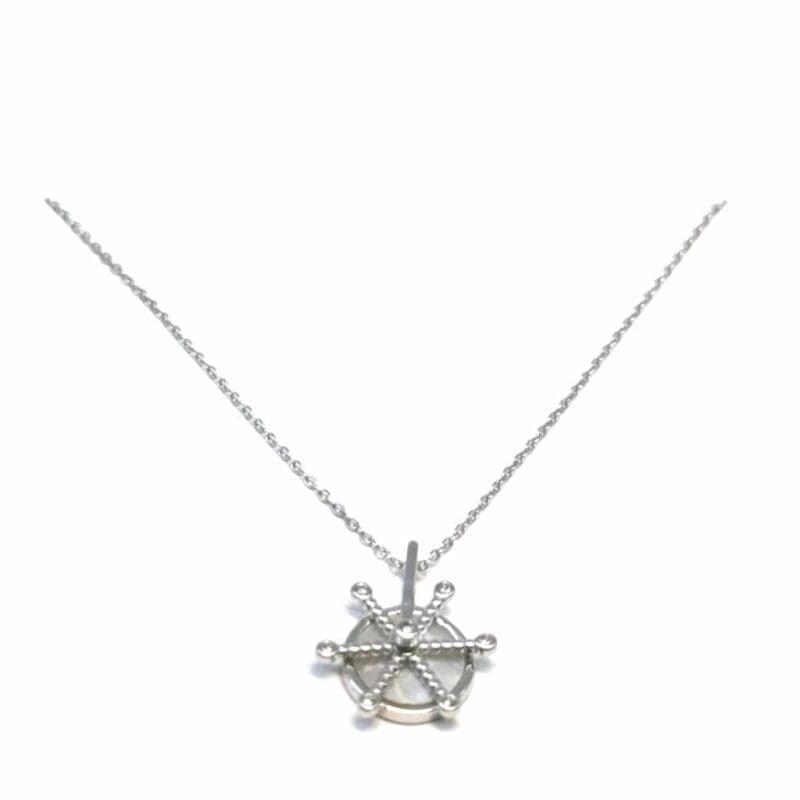 Ship’s wheel pendant necklace with a mother-of-pearl inlay and silver components crafted from hallmarked, rhodium-plated 925 sterling silver – alternate front view – DRESCHER Jewellery®
