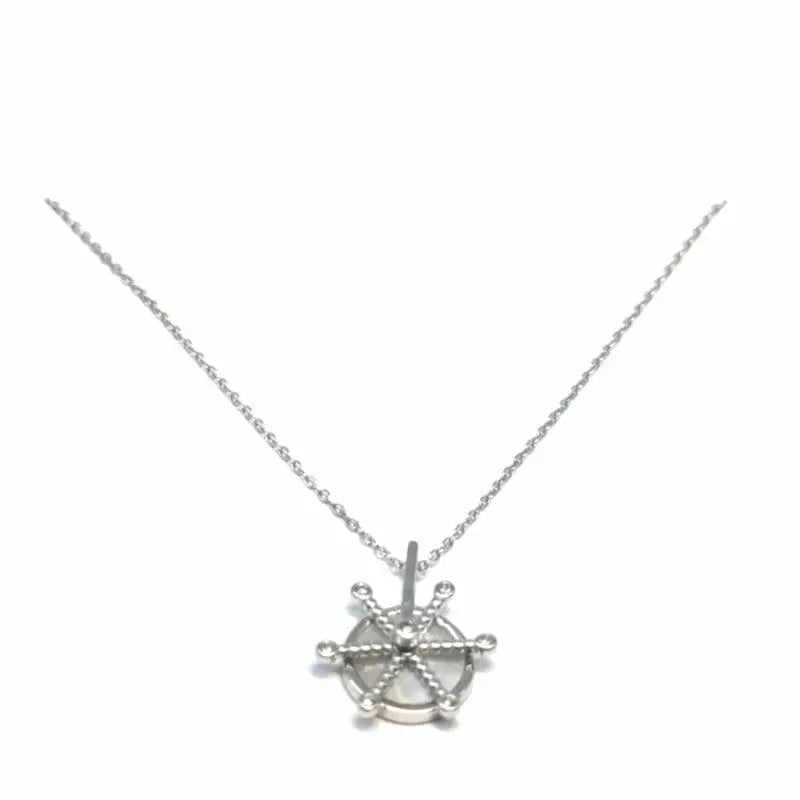 Ship’s wheel pendant necklace with a mother-of-pearl inlay and silver components crafted from hallmarked, rhodium-plated 925 sterling silver – front view – DRESCHER Jewellery®