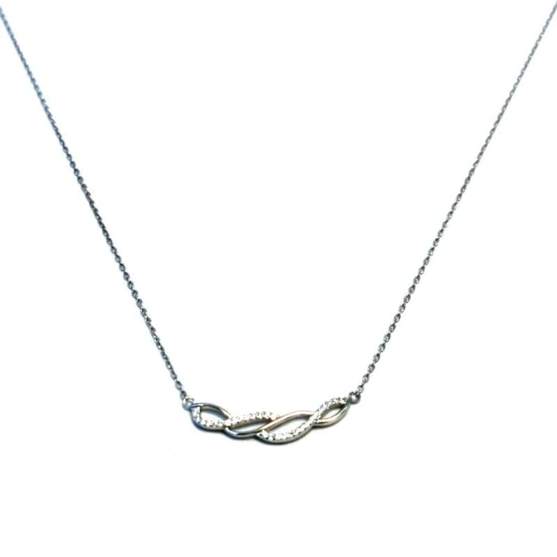 chain with wavy white stone built-in pendant in hallmarked, rhodium-plated 925 sterling silver – front view – DRESCHER Jewellery®