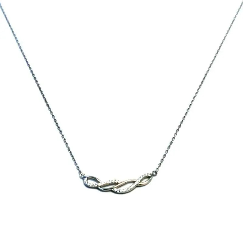 chain with wavy white stone built-in pendant in hallmarked, rhodium-plated 925 sterling silver – front view – DRESCHER Jewellery®