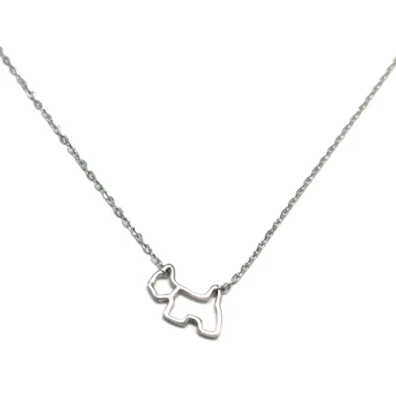 chain with dog pendant in hallmarked, rhodium-plated 925 sterling silver – front view – DRESCHER Jewellery®