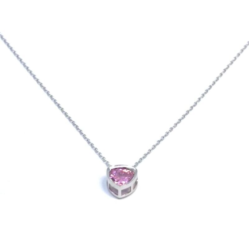 chain with pink stone pendant in hallmarked, rhodium-plated 925 sterling silver – front view – DRESCHER Jewellery®