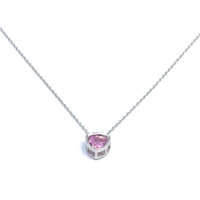 chain with pink stone pendant in hallmarked, rhodium-plated 925 sterling silver – front view – DRESCHER Jewellery®