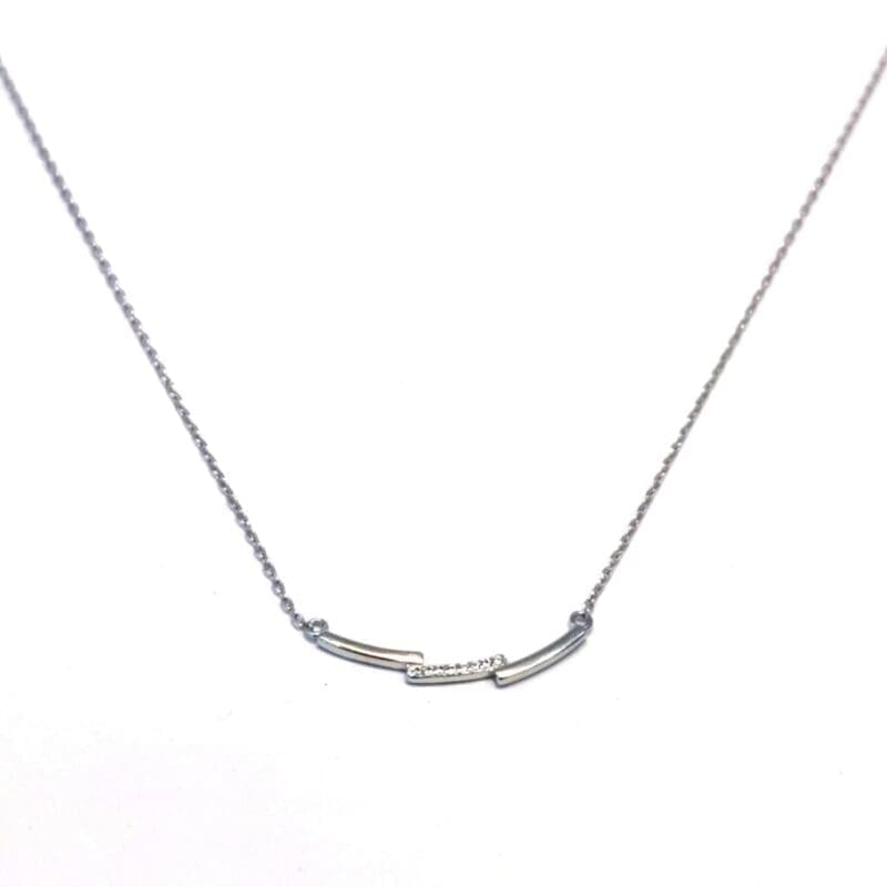 chain with sectional white stone built-in pendant in hallmarked, rhodium-plated 925 sterling silver – front view – DRESCHER Jewellery®