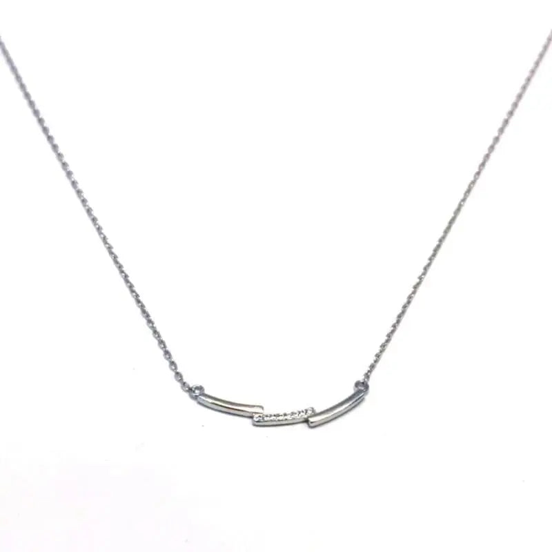 chain with sectional white stone built-in pendant in hallmarked, rhodium-plated 925 sterling silver – front view – DRESCHER Jewellery®