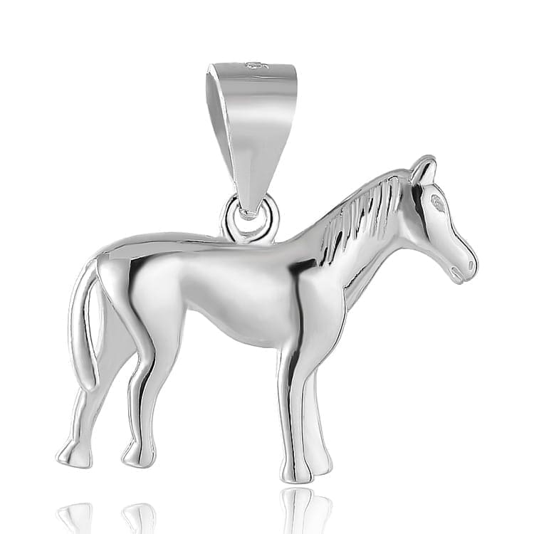 horse pendant in hallmarked, rhodium-plated 925 sterling silver – alternate front view – DRESCHER Jewellery®