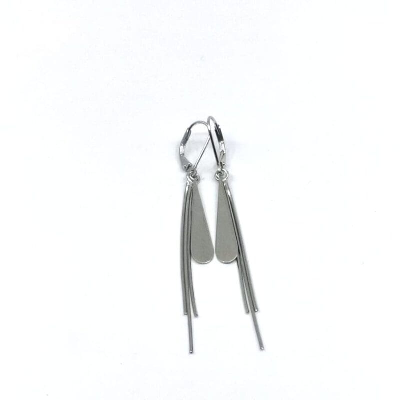 Polished teardrop and chain drop leverback earrings in hallmarked, rhodium-plated 925 sterling silver – front view – DRESCHER Jewellery®