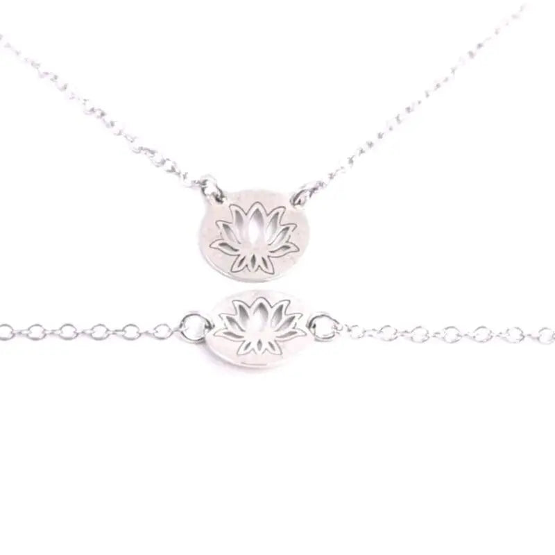 Silver lotus flower chain with bracelet