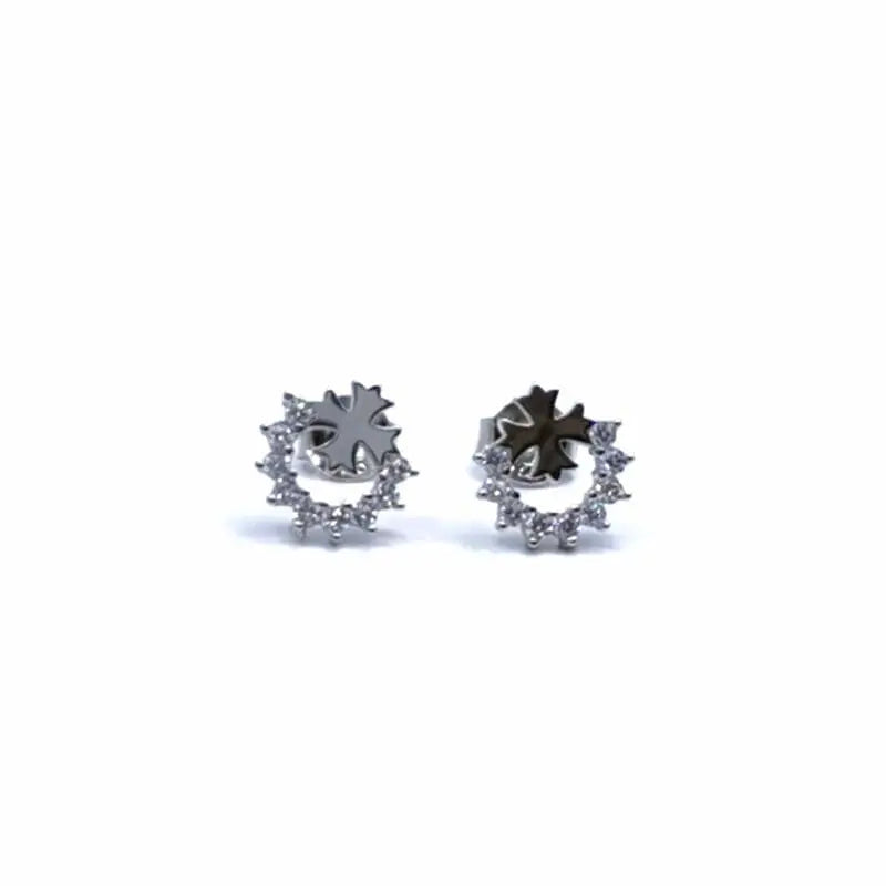 Silver Maltese cross white stone earrings