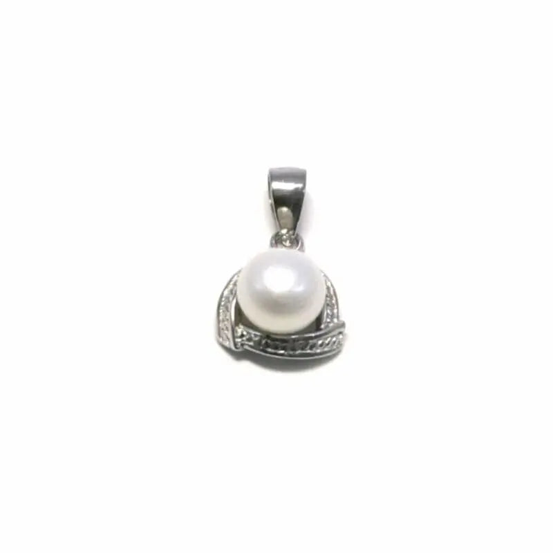 Round pearl-centre pendant, crafted with hallmarked, rhodium-plated 925 sterling silver – front view – DRESCHER Jewellery®