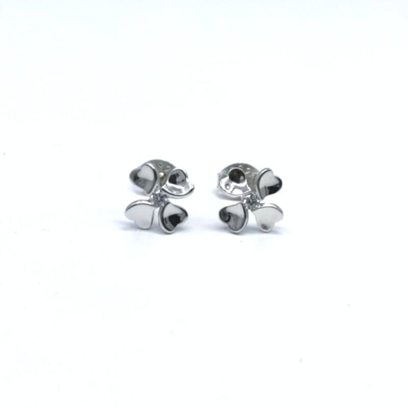 Four-leaf clover white cubic zirconia stud earrings in hallmarked, rhodium-plated 925 sterling silver – front view – DRESCHER Jewellery®